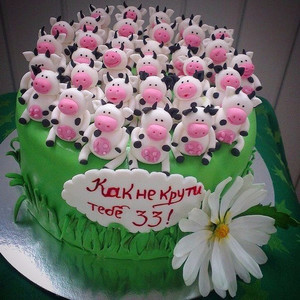 Торт со стадом коров в честь 33-летия девушке в день рождения