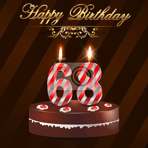 Нарисованный шоколадный торт на полосатом фоне в день рождения