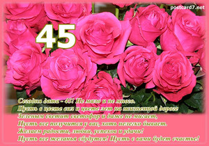Открытка с россыпью розовых роз и поздравлением на юбилей