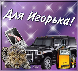 Крутое авто, крепкий алкоголь и тигр на картинке в праздник для Игоря
