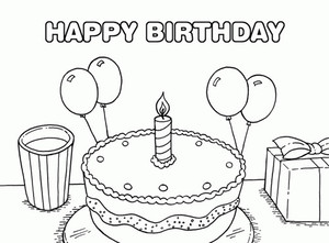 Черно-белая картинка с изображением торта с одной свечой