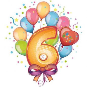 Праздничная цифра шесть и воздушные шарики в день рождения