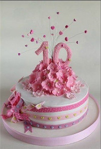 Нежный тортик с цветочками и розовыми сердечками для девочки