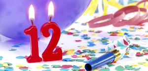 Дудочка праздничная и свеча в форме цифры 12 для именинника