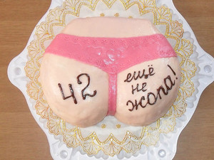 Открытка с тортом в форме  попы в трусиках в день рождения