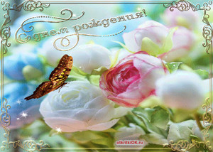 Анимированная картинка с красивыми пионами и бабочкой